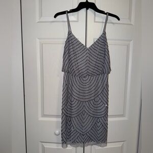 Adrianna Papell Gray Beaded Midi Dress